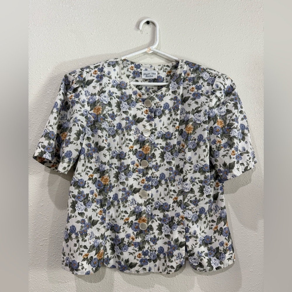 Chic Floral Button-Up Blouse and Skirt Set
